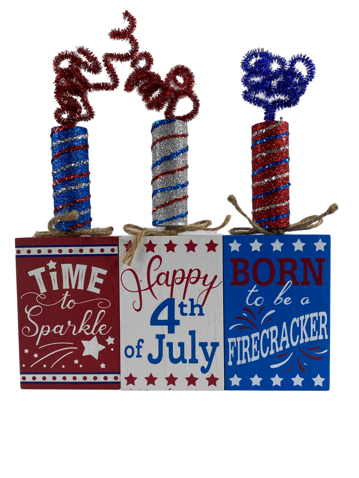 AGD Patriotic Decor - Wood Firecracker Tier Tray Wood Signs 3pc