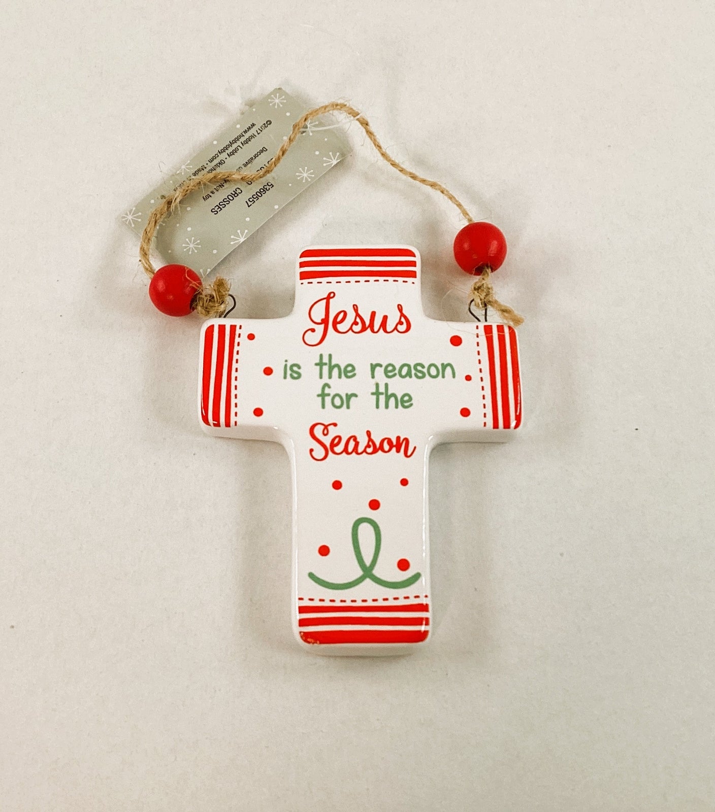 HL Christmas Decor - Jesus Reason Ceramic Cross Ornament
