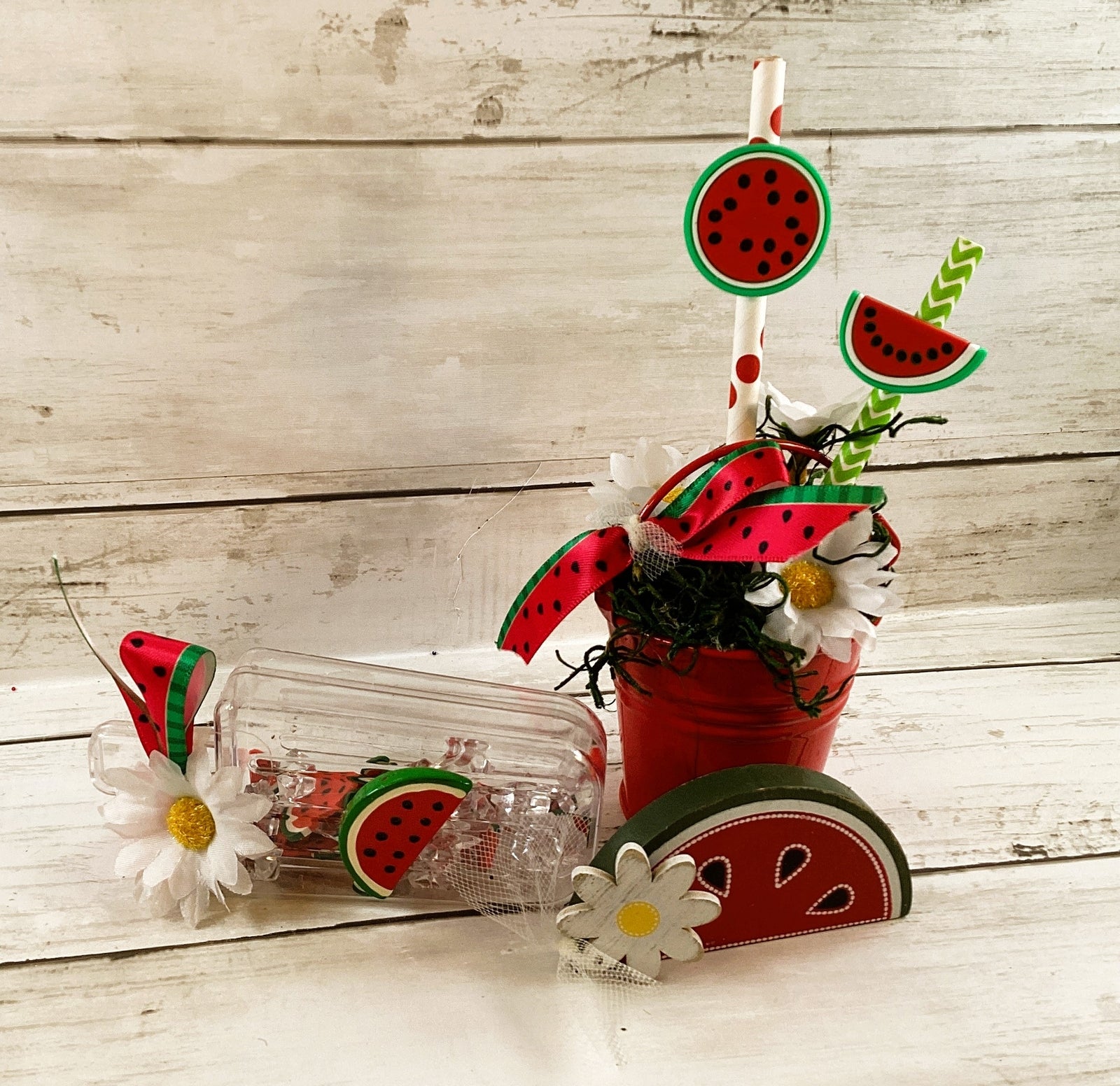 AGD Summer Decor - Watermelon Theme Popsicle Flower Pail Display