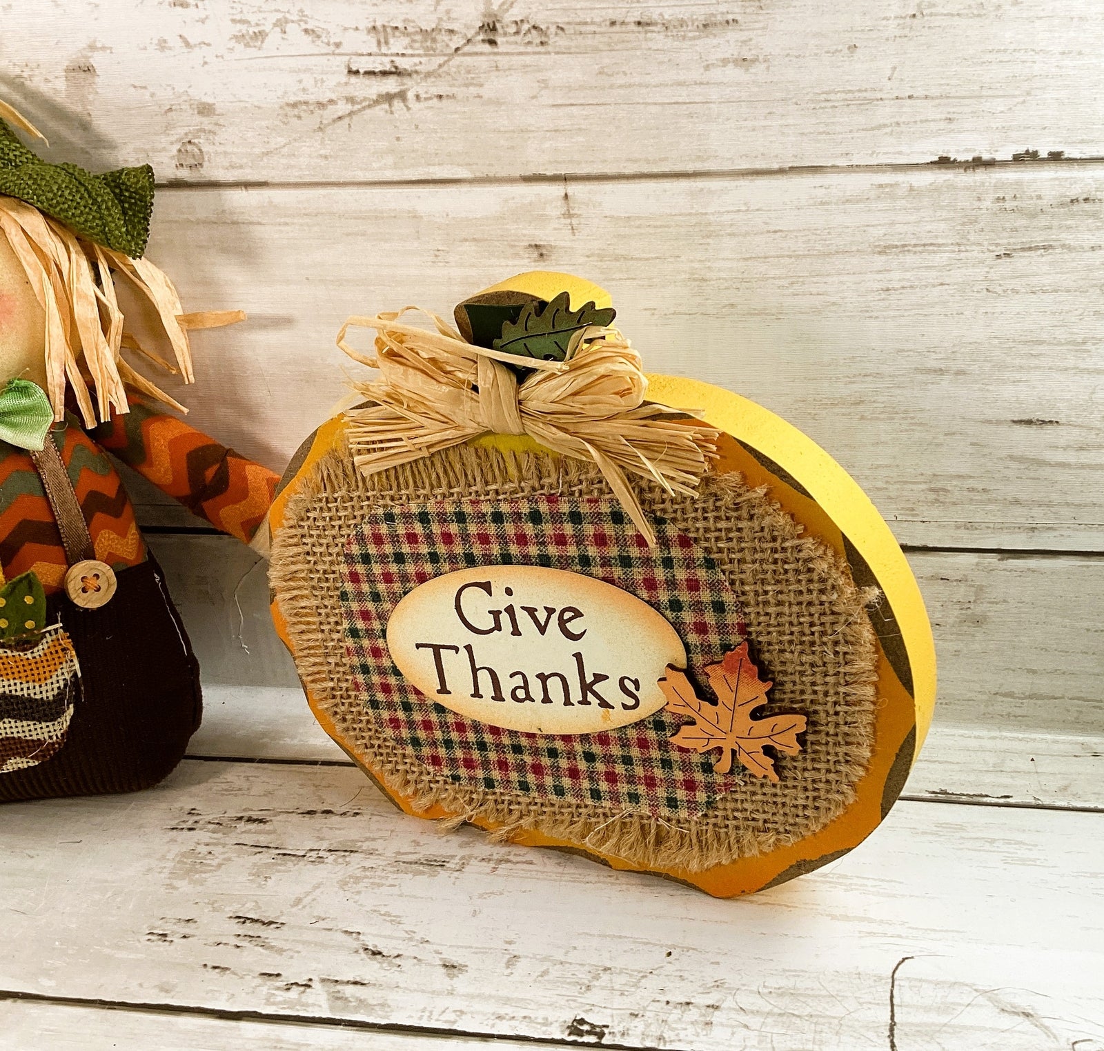 AGD Fall Decor - Cute Scarecrow and Give Thanks Pumpkin 2pc