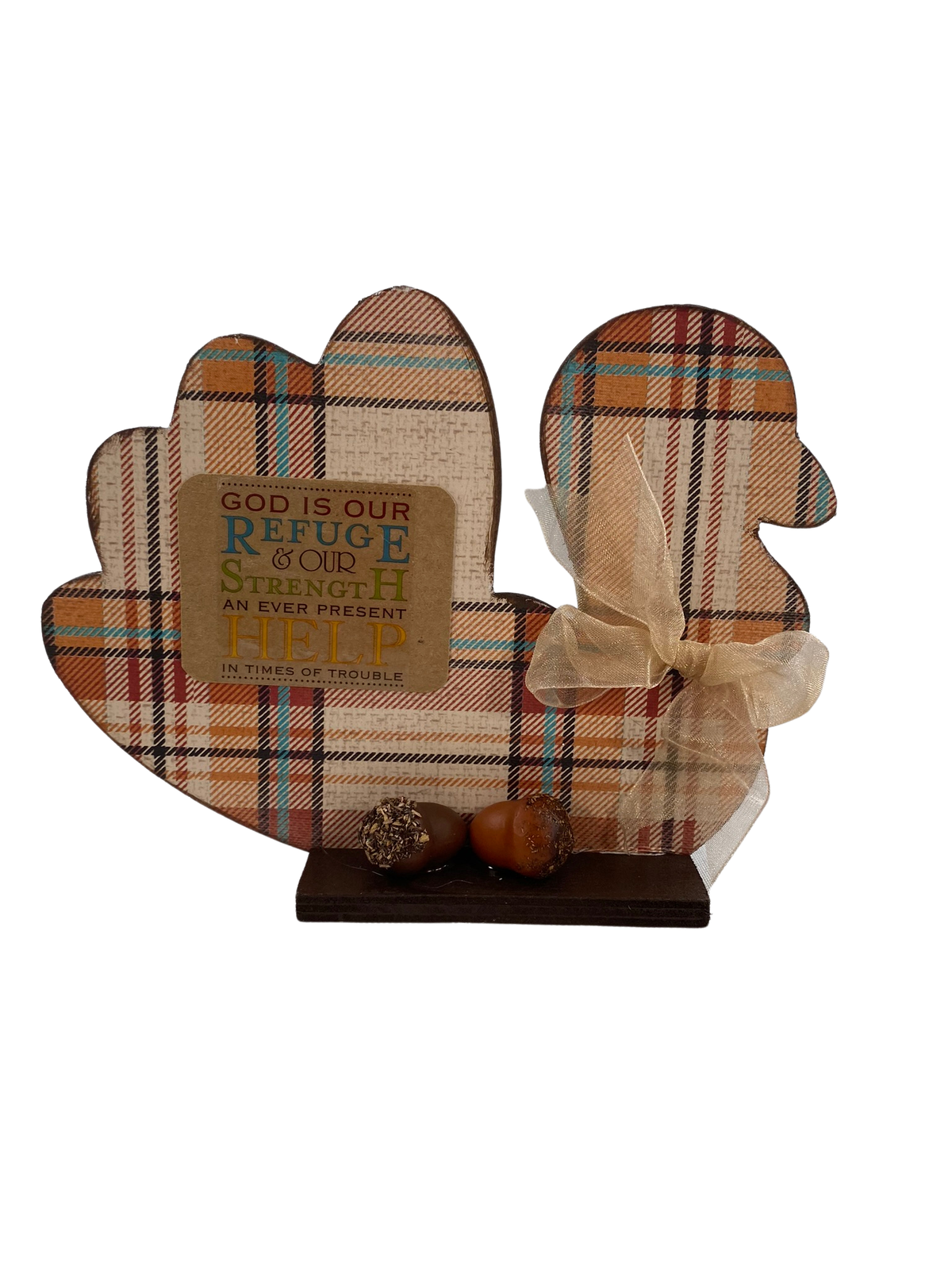 AGD Fall Decor - God is my Refuge Small Wood Turkey