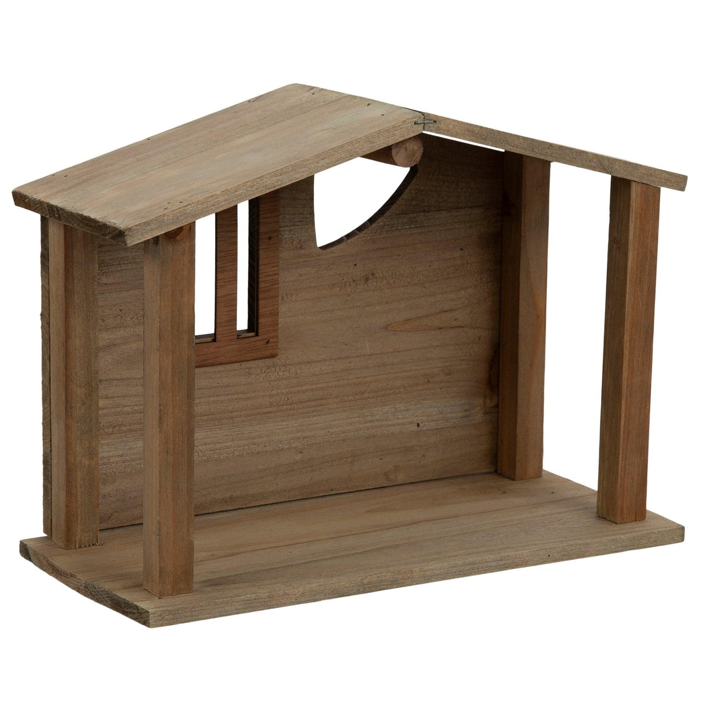 HL Christmas Decor - Natural Wood Unfinished Manger Stable 11-inch