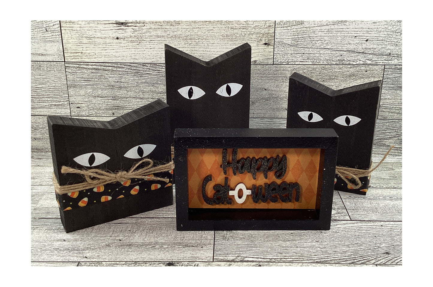 AGD Halloween Decor - Happy Cat O Ween Chunky Wood Cats 4pc Set