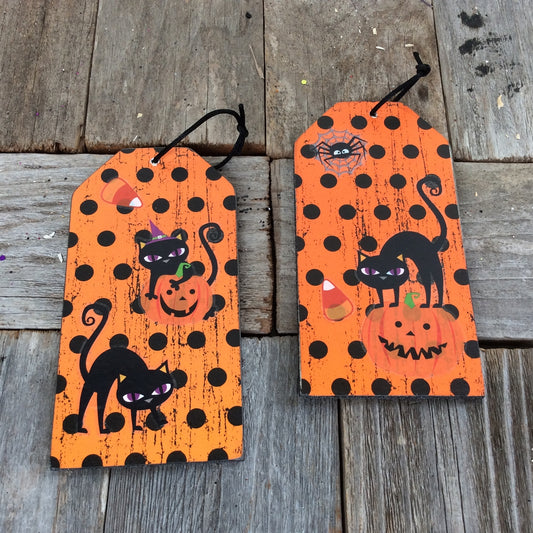 AGD Halloween Decor - Black Cat Ornament Tags 2pc Set