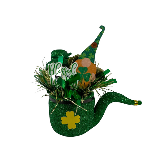 AGD St Patrick's Decor - Bless Lucky Gnome Mini Leprechaun Pipe Display