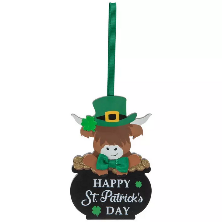 HL St Patrick's Craft Decor -  Wood Highland Cow Ornament 1pc