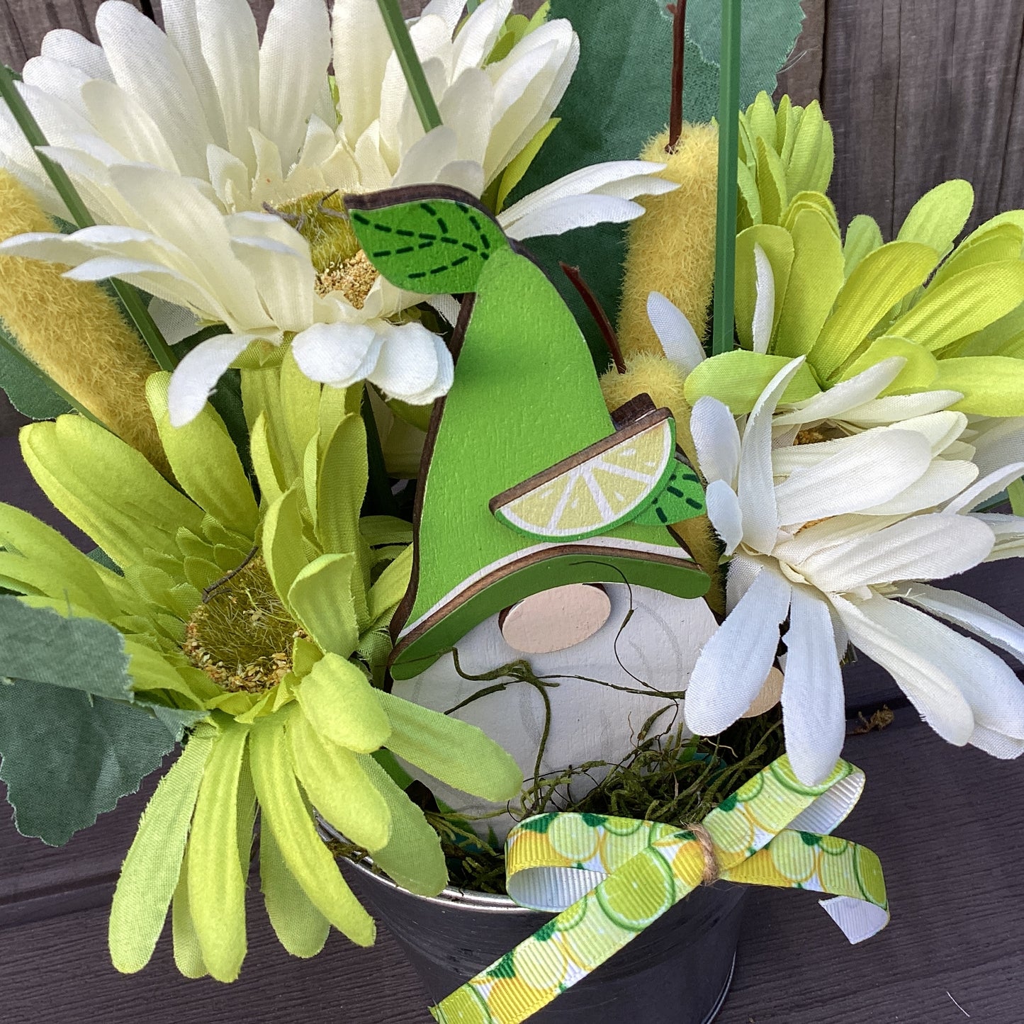 AGD Summer Decor - Green Lime Gnome Galvanized Floral Display