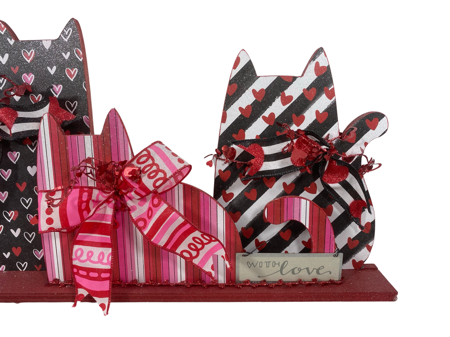 AGD Valentines Decor - With Love Wood Trio Cat Tabletop Decor