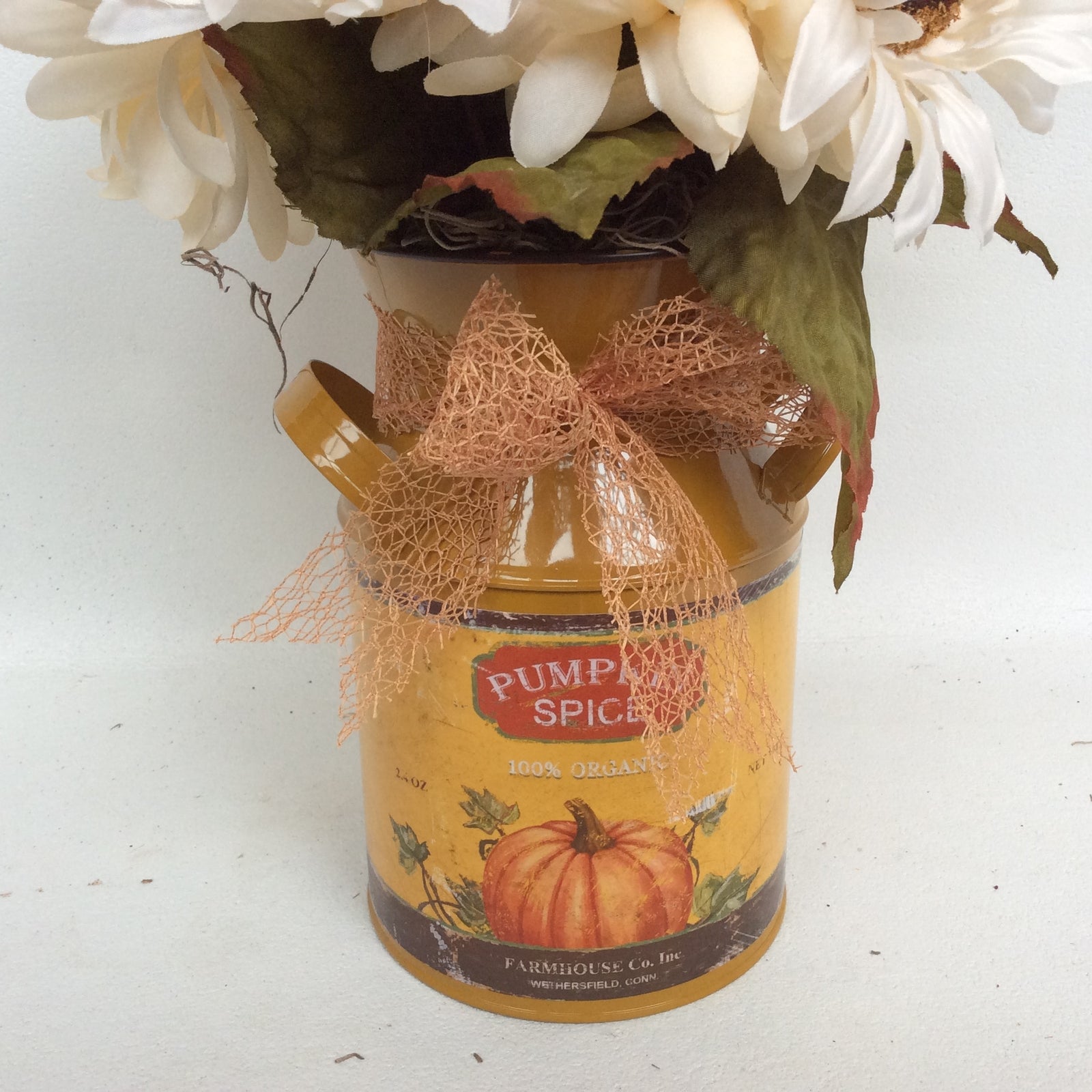 AGD Fall Decor - Pumpkin Spice Milk Can Filled Artificial Floral Display