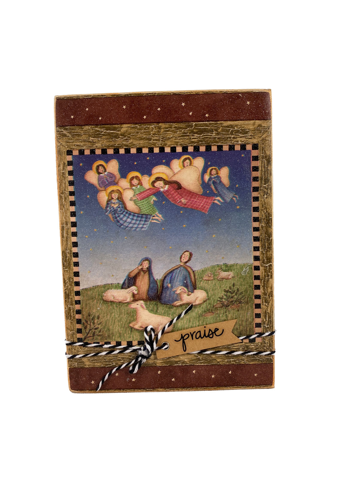 AGD Christmas Decor - Prim Nativity Shepherd Angels Wood Block Signs 3pc Set