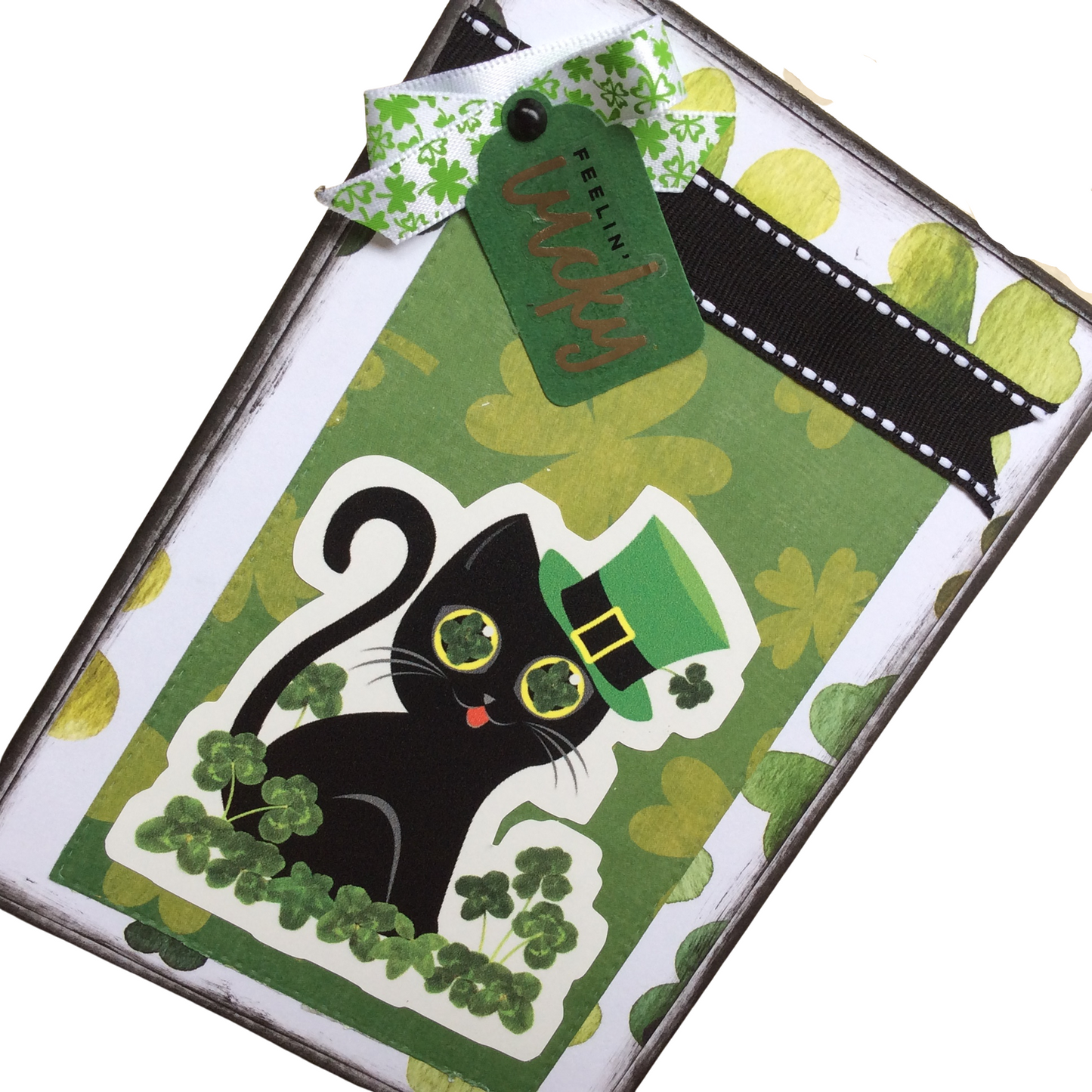 AGD St Patrick's Decor - Feeling Lucky Black Cat Box Collage Sign
