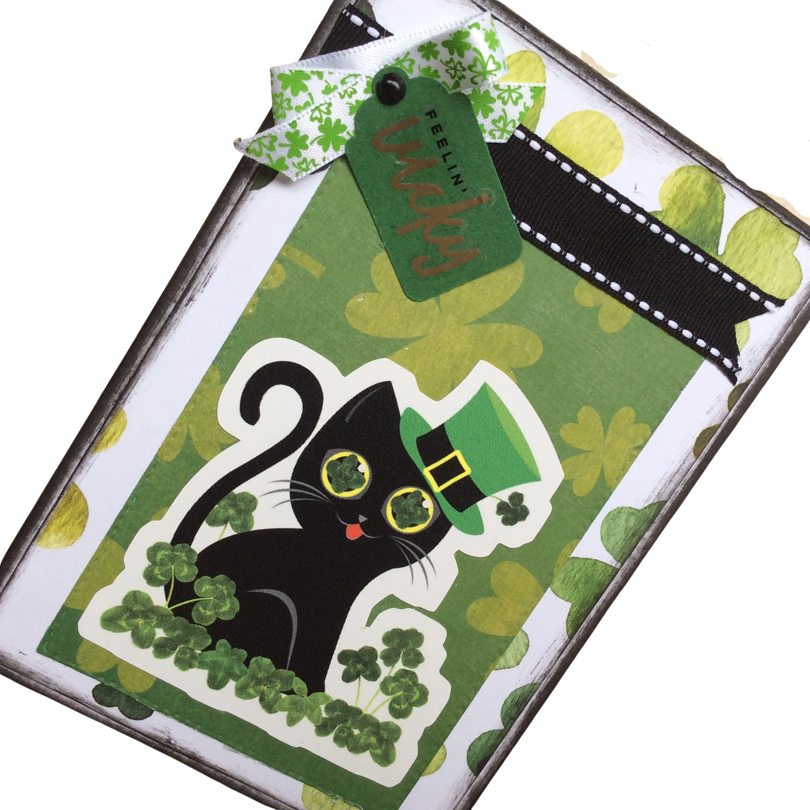 AGD St Patrick's Decor - Feeling Lucky Black Cat Box Collage Sign
