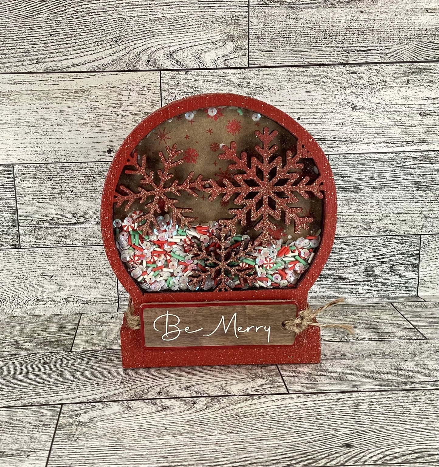 AGD Christmas Decor - Be Merry Snow Globe Chunky Wood Shaker