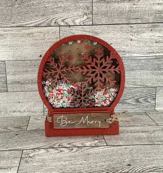 AGD Christmas Decor - Be Merry Snow Globe Chunky Wood Shaker