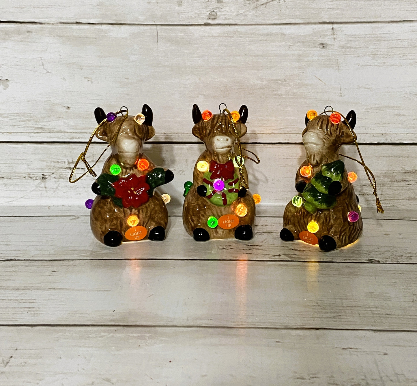 CWI Christmas Decor - Ceramic Lighted Highland Cow Figurines 3pc Set