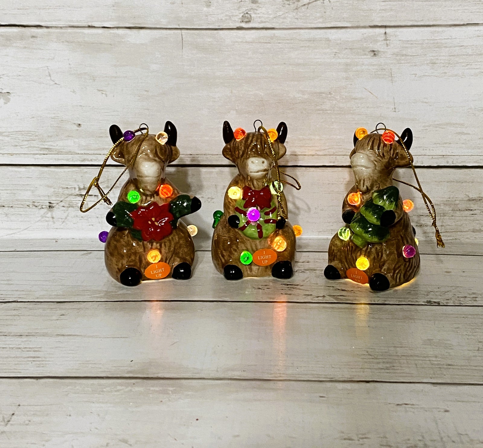 CWI Christmas Decor - Ceramic Lighted Highland Cow Figurines 3pc Set