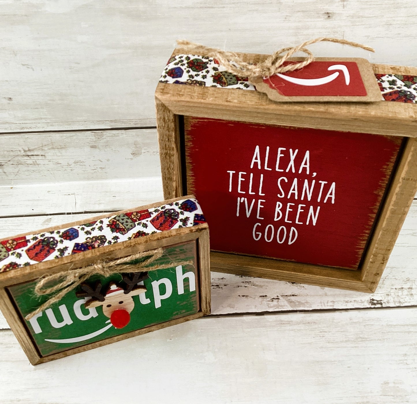 AGD Christmas Decor - Santa Reindeer Rudolph Amazon Alexa Inset Box Sign
