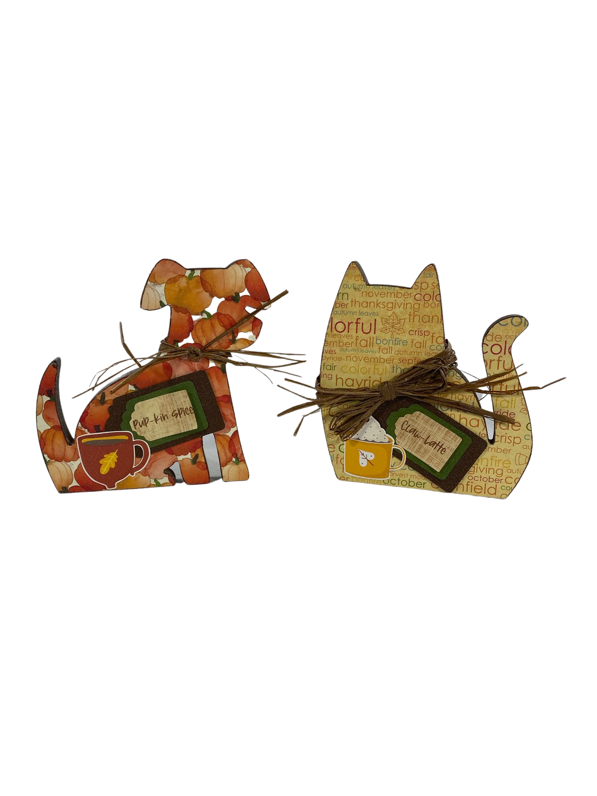 AGD Fall Decor - Pup-kin Spice Claw Latte Wood Cat Dog 2pc Set
