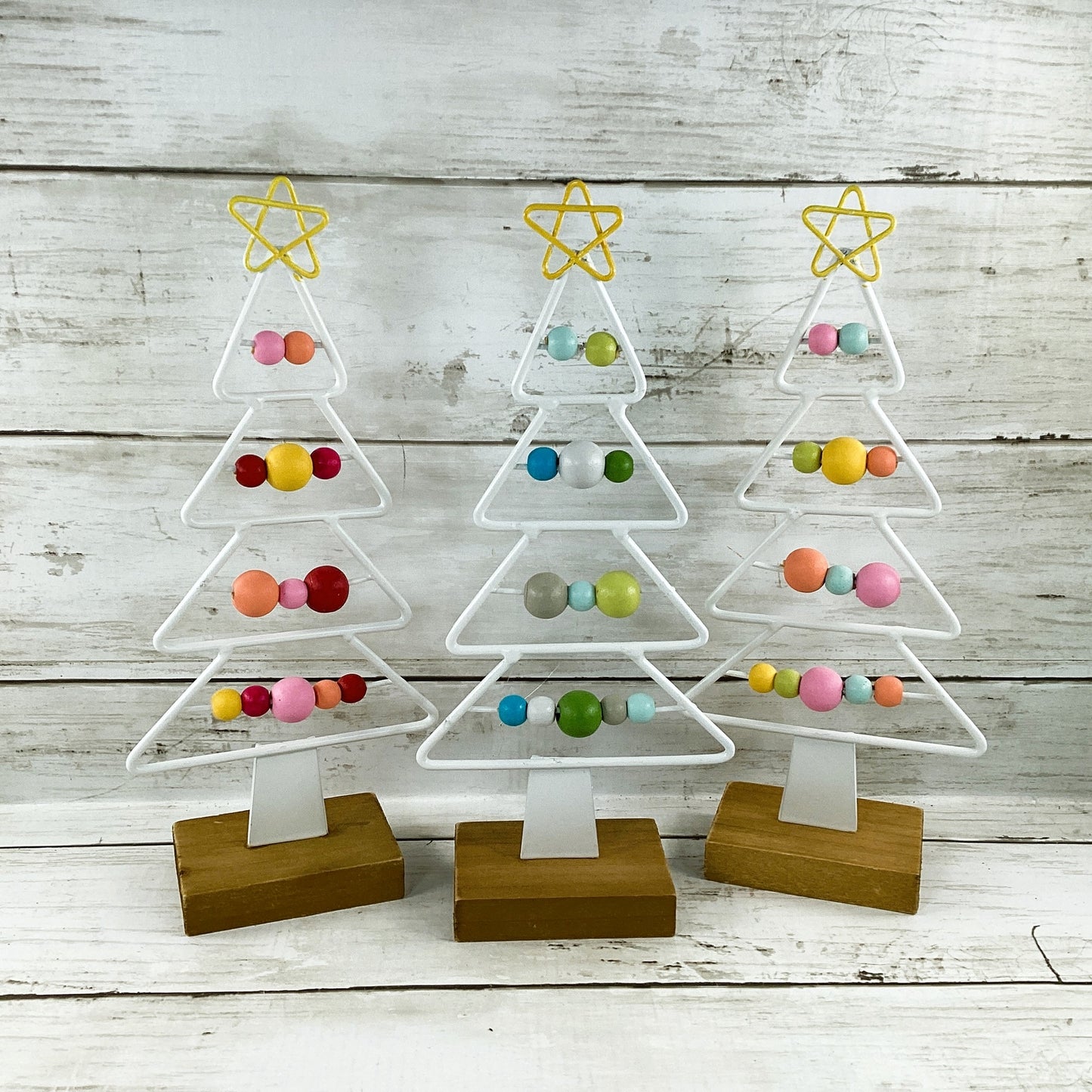 AGD Christmas Decor - Bright Green Grin-Monster Bead Wire Tree 4pc Set