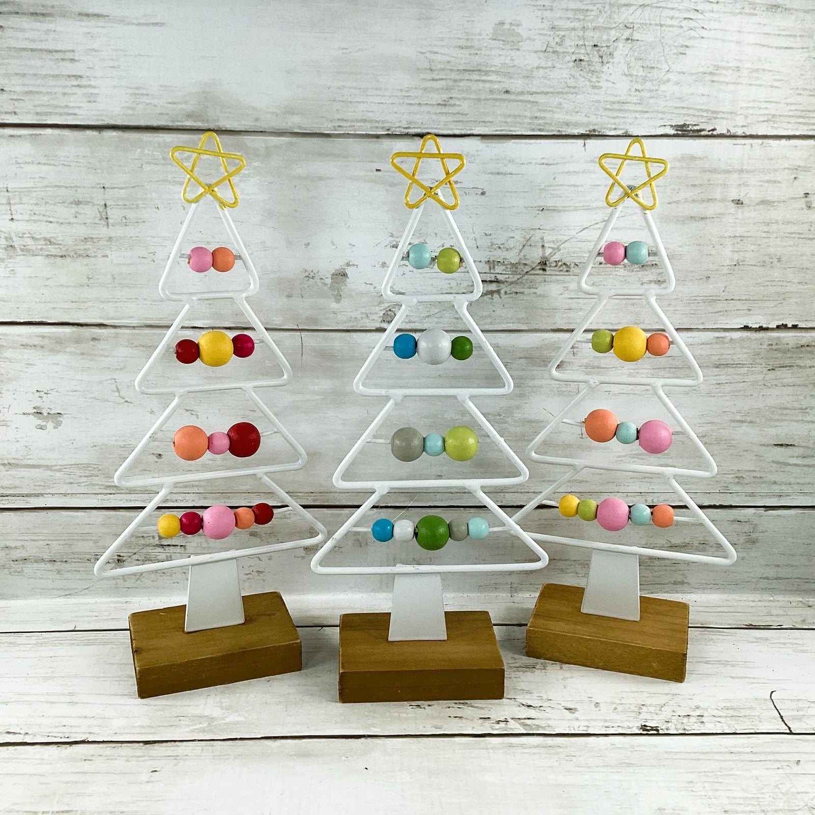 AGD Christmas Decor - Bright Green Grin-Monster Bead Wire Tree 4pc Set