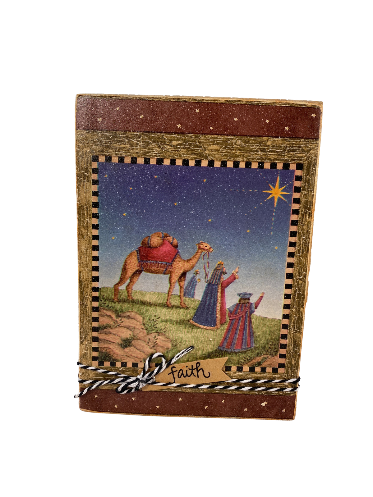 AGD Christmas Decor - Prim Nativity Shepherd Angels Wood Block Signs 3pc Set