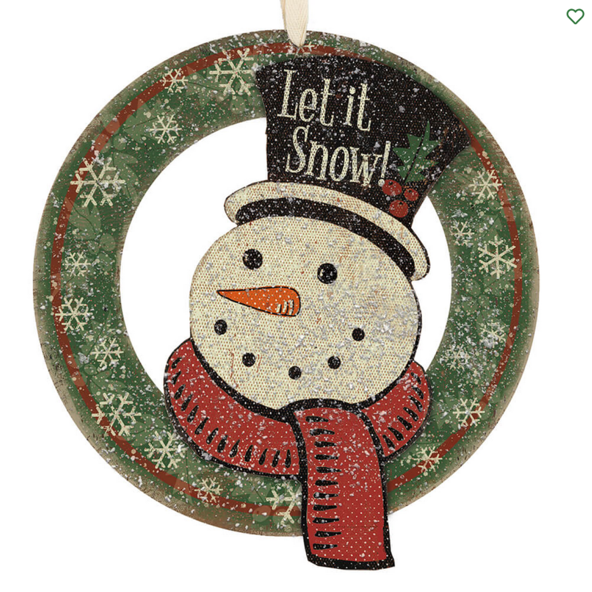 PBK Christmas Decor - Prim  Wood Let It Snow Snowman Wreath Sign