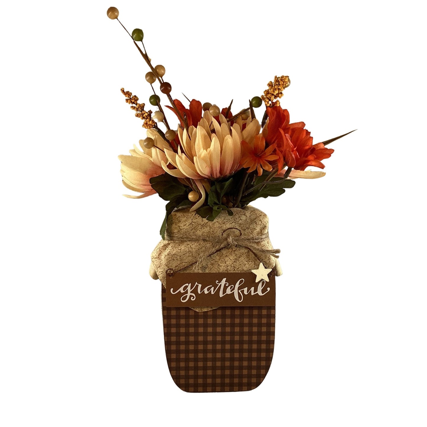 AGD Fall Decor - Autumn Blessed Grateful Floral Wood Mason Jar Display