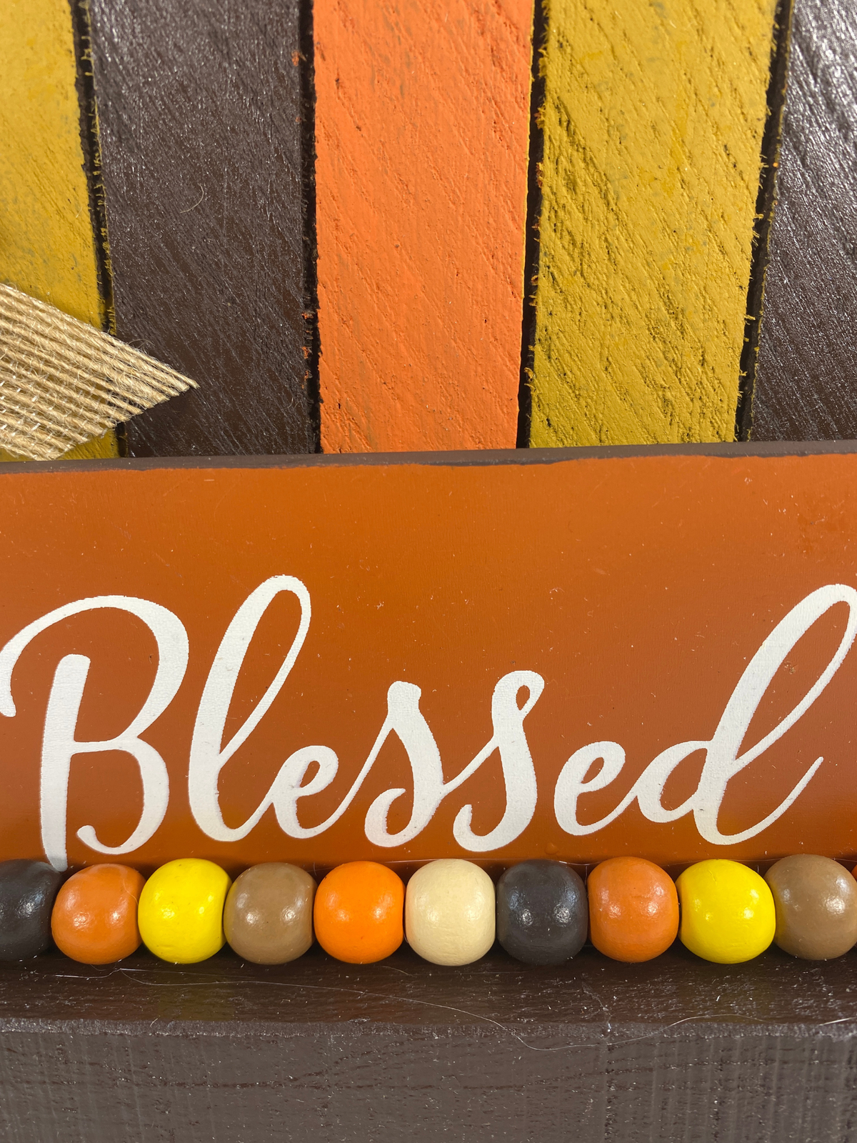 AGD Fall Decor - Blessed Thanksgiving Wood Slat Turkey Tabletop Sitter