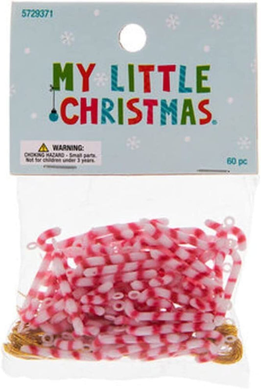 HL Christmas Craft Supply - Miniature 2 inch Plastic Candy Cane Ornaments 60pc