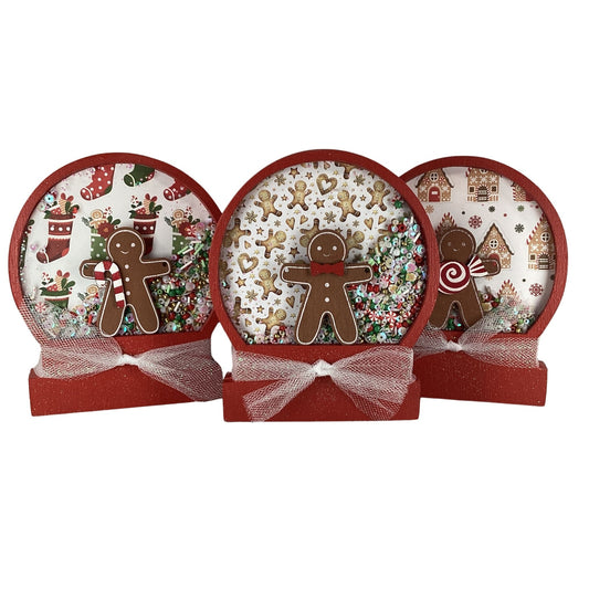 AGD Christmas Decor - Gingerbread Man Dry Snow Globe Wood Shaker 3pc Set