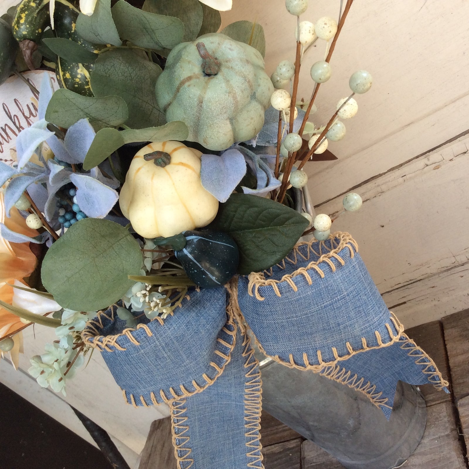 AGD Fall Decor - Thankful Tall Floral Galvanized Metal Centerpiece