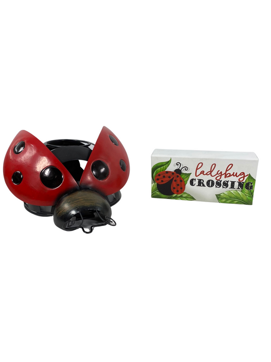 AGD Summer Decor - Metal Tealight Ladybug and Crossing Sign