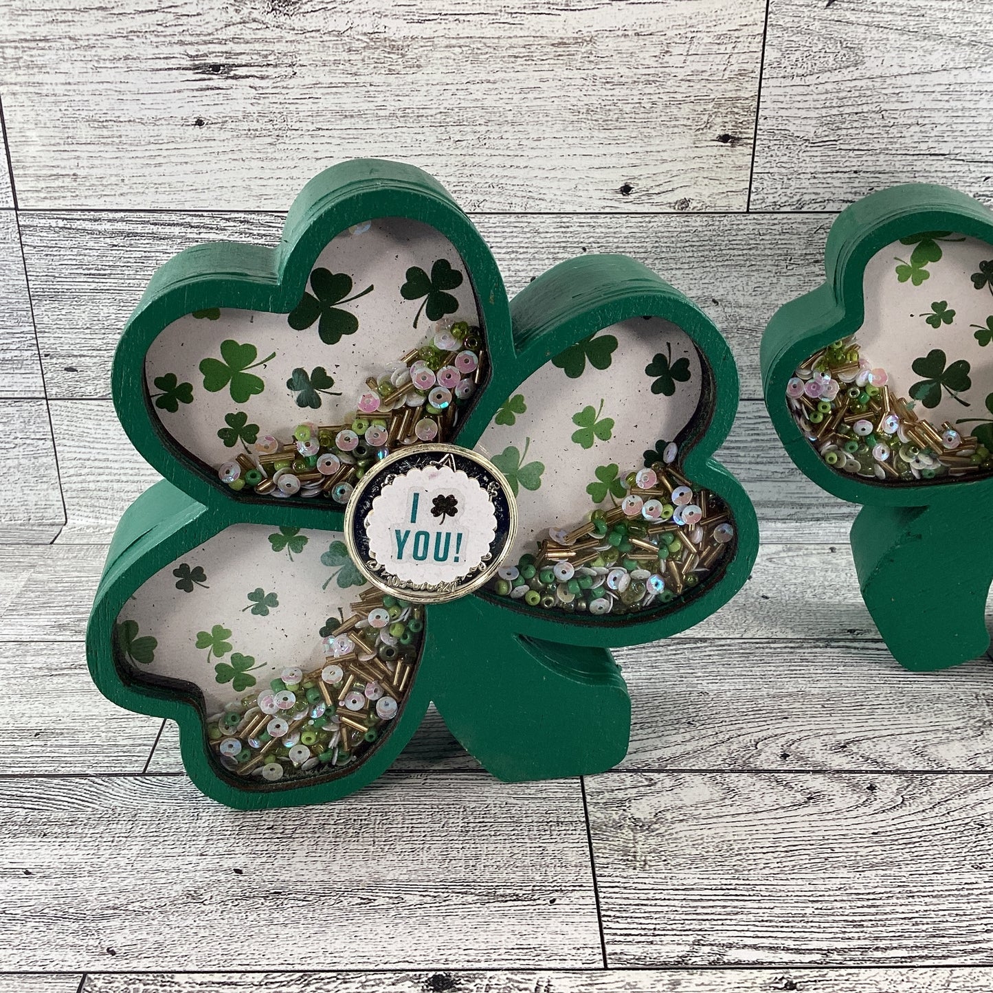 AGD St Patrick Decor -  Shamrock Chunky Wood Shaker Sitter 2pc