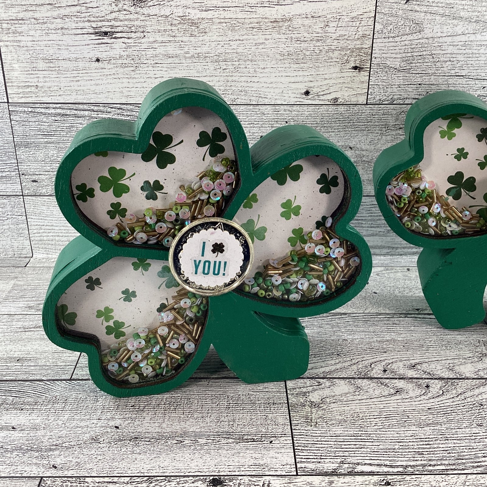 AGD St Patrick Decor -  Shamrock Chunky Wood Shaker Sitter 2pc