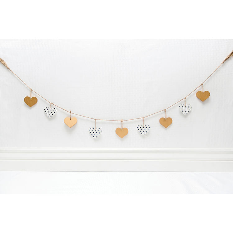 Adams & Co. Valentines Decor -Wood Heart White Black Gold Garland