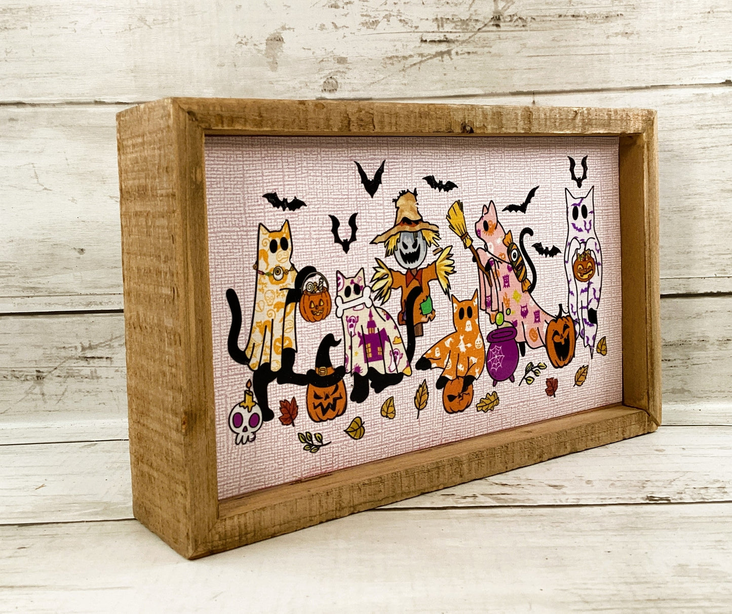 AGD Halloween Decor - Pastel Glam Ghost Kitty Cats Box Sign