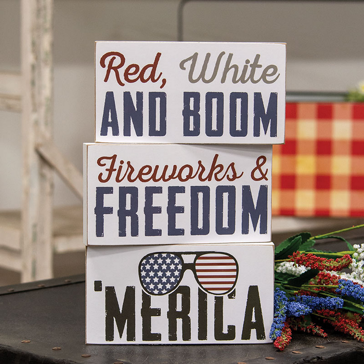 CWI Patriotic Decor - 'Merica Fireworks Boom Signs 3pc