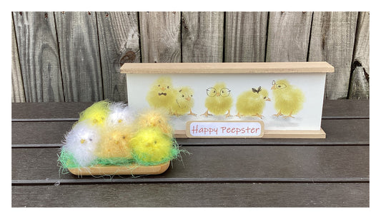 AGD Easter Decor - Fuzzy Chicks Happy Peepster Tabletop Sign 2pc