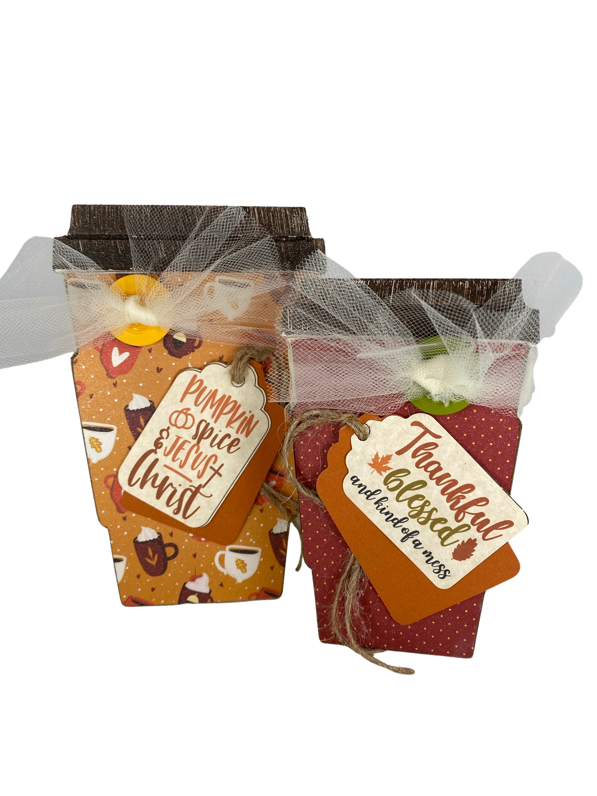 AGD Fall Decor - Jesus Pumpkin Spice Coffee Cup Reversible MDF Wood 2pc set