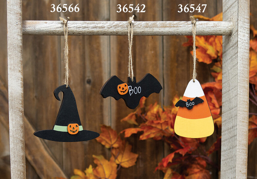 CWI Halloween Decor - Small Prim Candy Corn Boo Bat Ornament