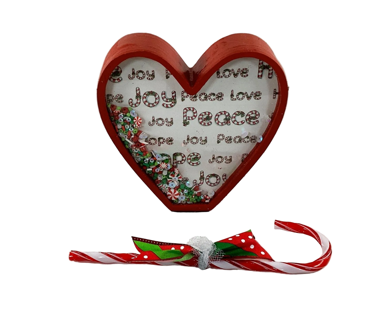 AGSD Christmas Decor - Candy Cane Chunky Heart Wood Dry Shaker
