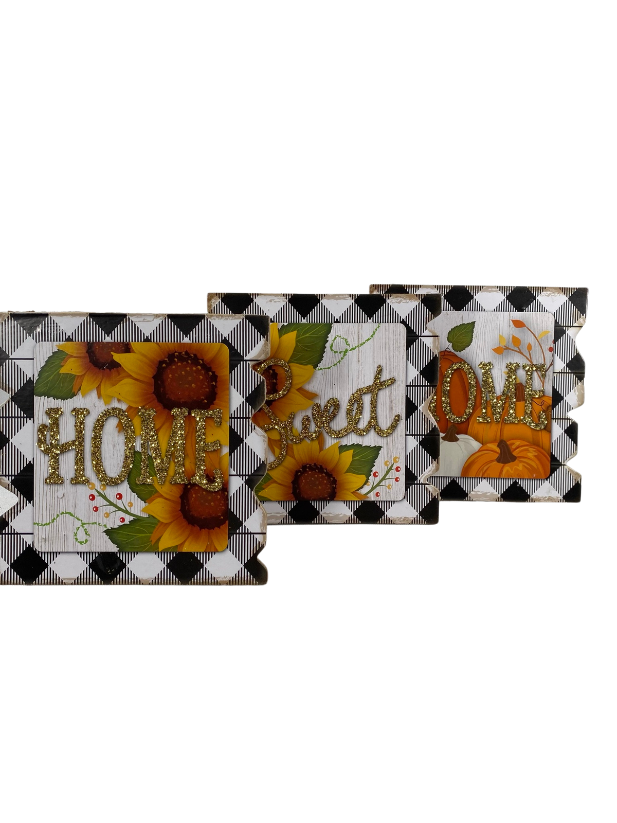 AGD Fall Decor - Buffalo Check Sunflower Home Sweet Home Signs 3pc Set