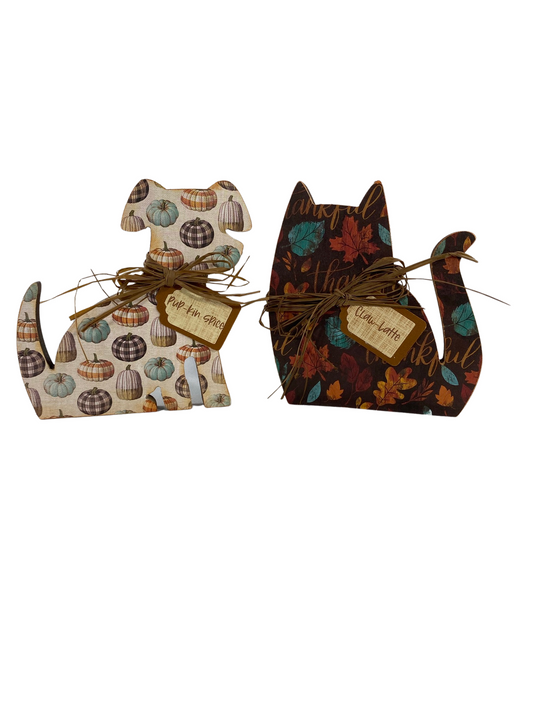 AGD  Fall Decor -Pup-kin Spice Claw Latte Wood Cat Dog 2pc Set