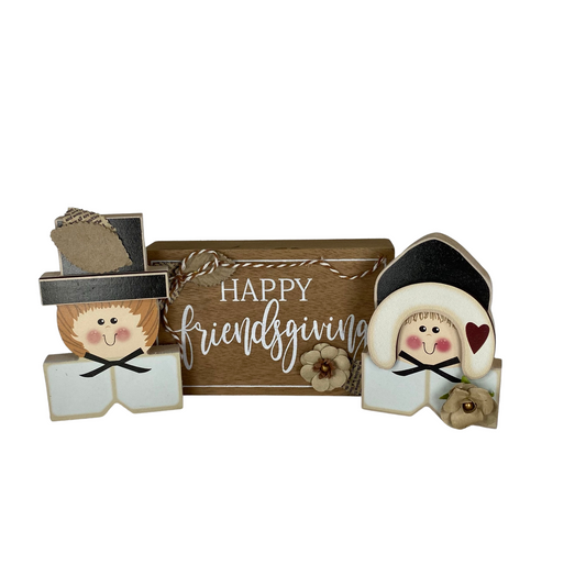AGD Fall Decor - Happy Friendsgiving Reversible Box Sign Pilgrims 3pc