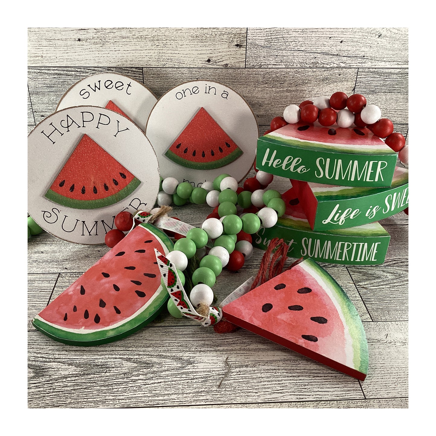 AGD Summer Decor - Watermelon Theme Tier Tray Decor 8pc Set
