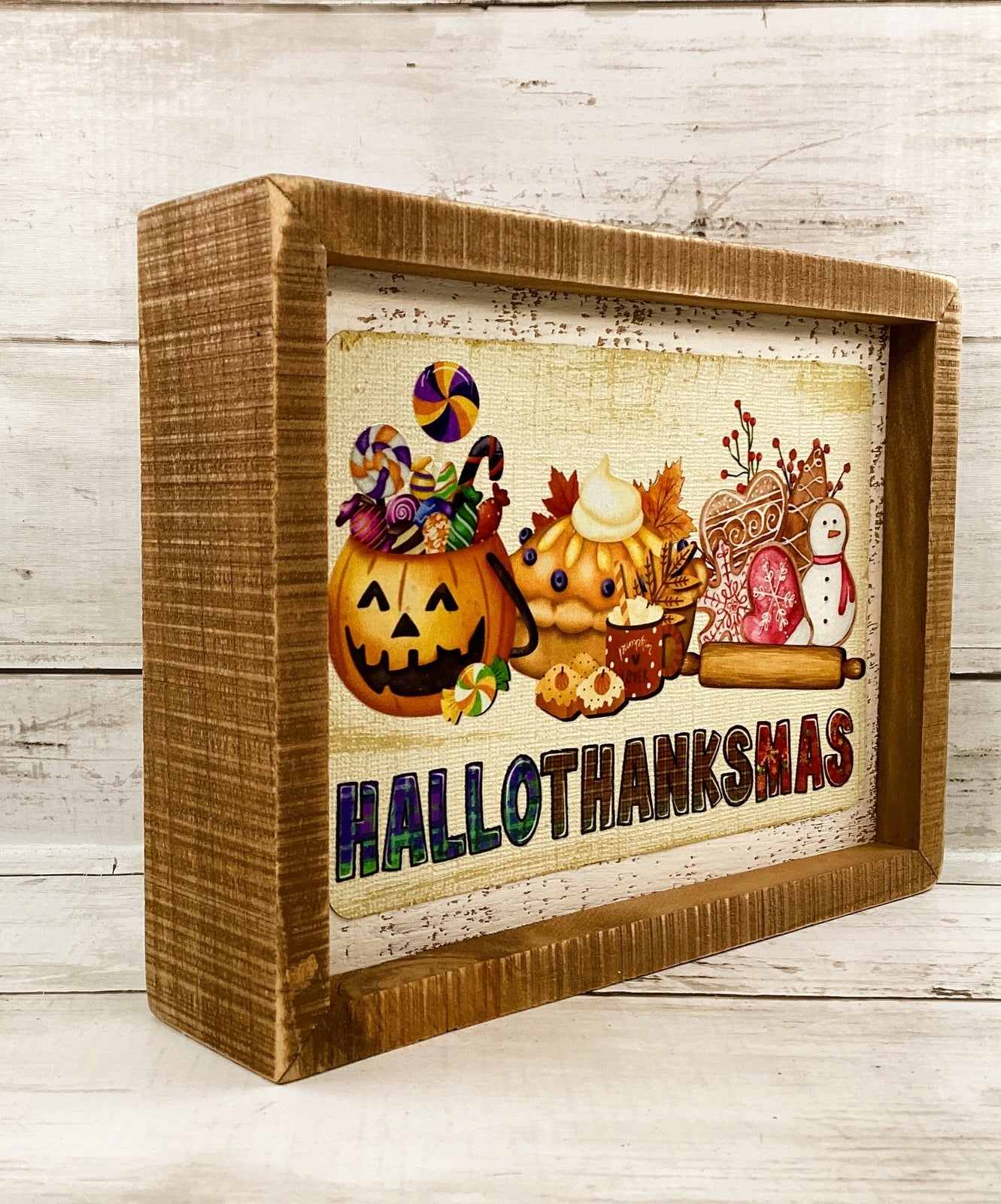 AGD Fall Decor - Multi Seasons Happy Hallothankmas Box Sign