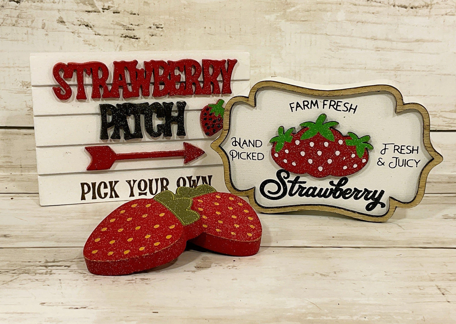 HL Summer Decor - Wood Strawberry Tier Tray Decor 5pc