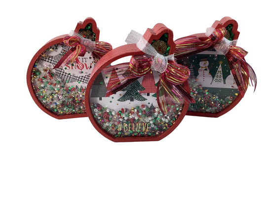 Christmas Decor -  Ornament Bulbs Chunky Wood Shaker Sitters 3pc Set