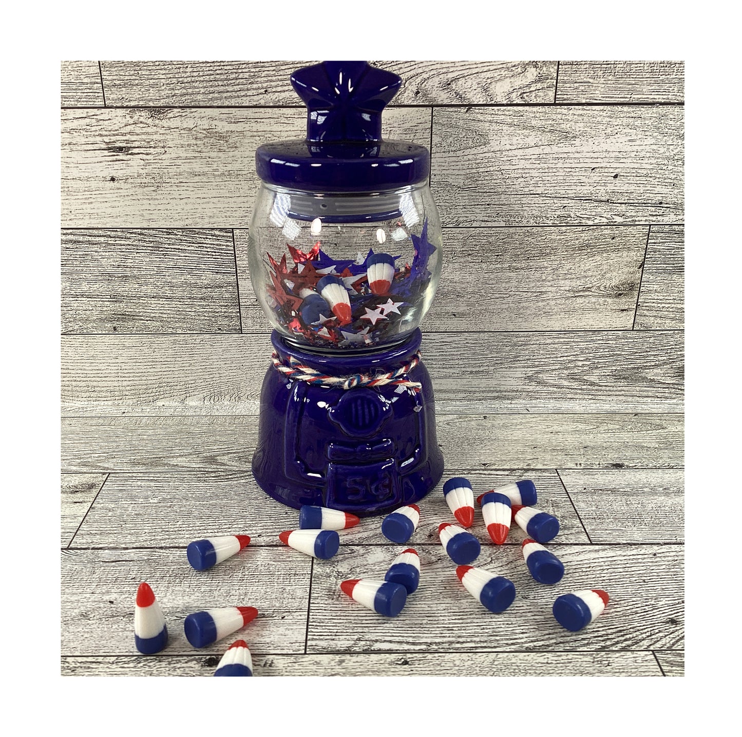 AGD Patriotic Decor - Small Ceramic Blue Gumball Jar Resin Fake Candy Corn