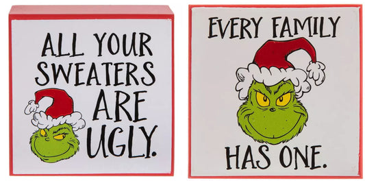 AGD Christmas Decor - Whimsy Green Monster Wood Gift Box Signs 2pc